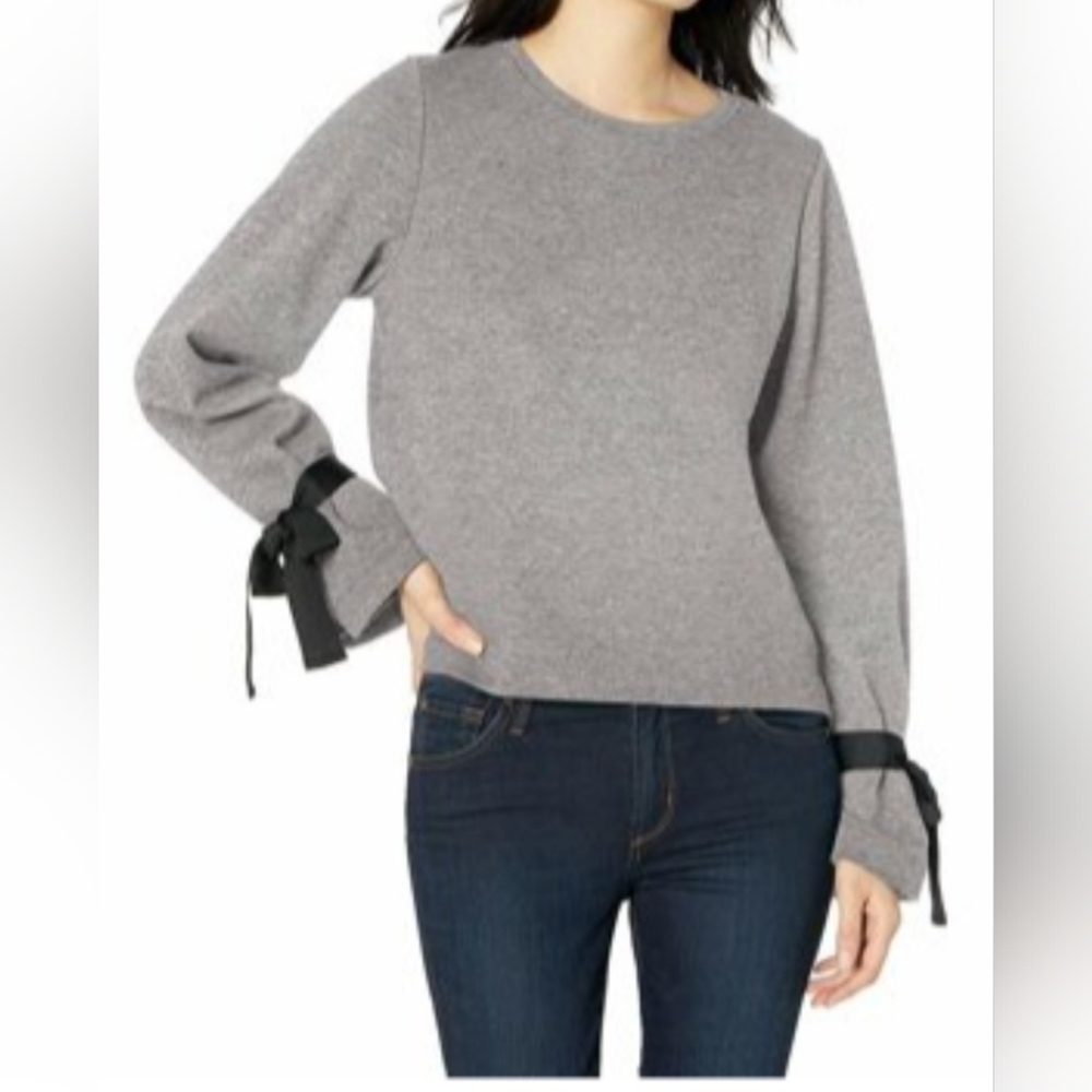 J.Crew Mercantile Bell Sleeve Black Tie Sweatshirt Heathered Grey Size S